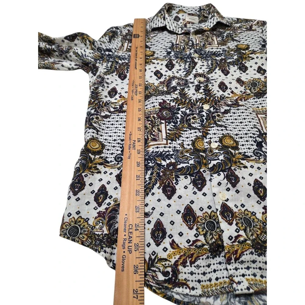 Baird McNutt Linen Murano Shirt Men's S Blue White Floral Paisley Button Up D131 - Picture 10 of 12